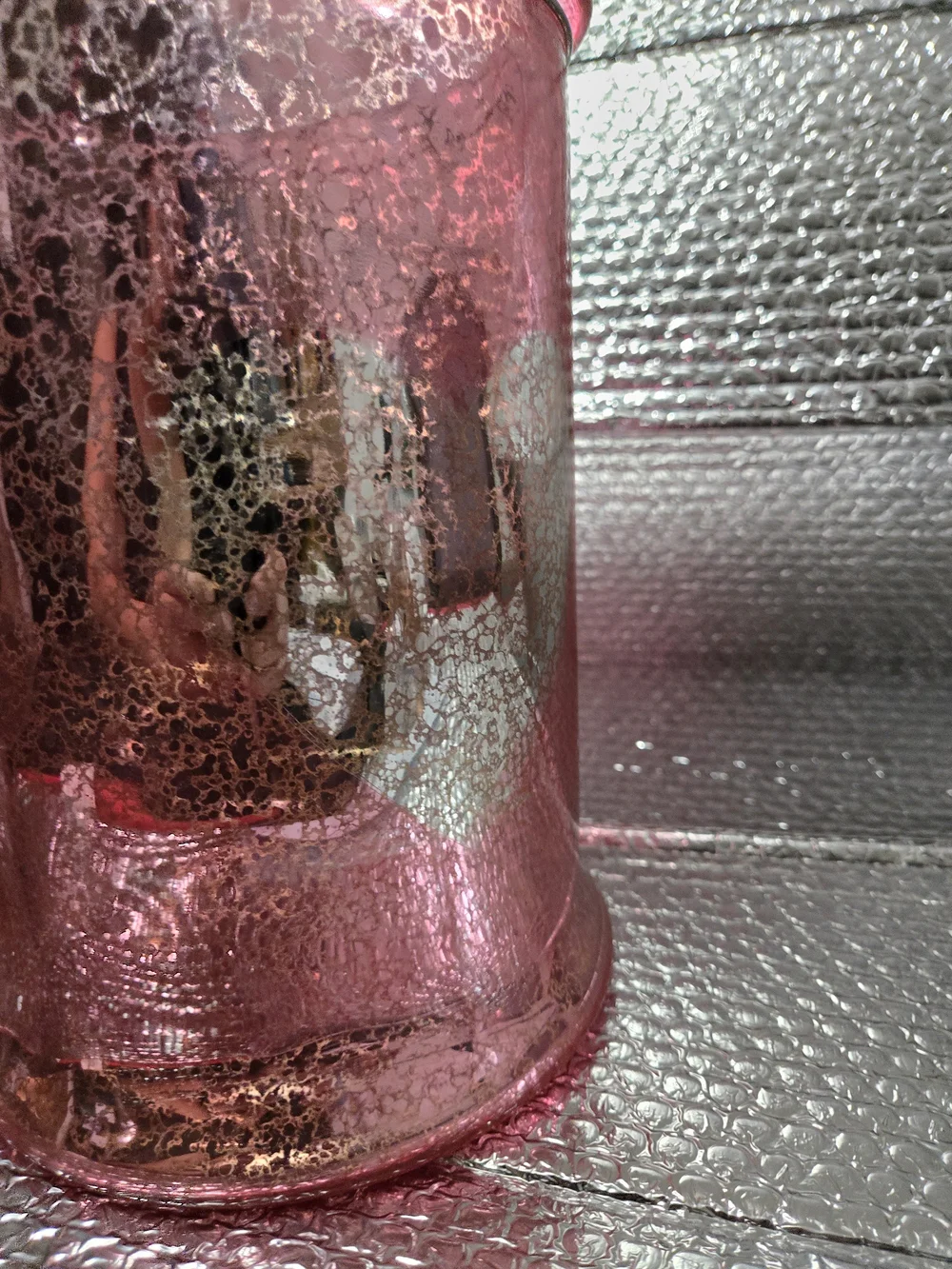 Pink Murcury Glass Hurricane Lantern with Handle.. *Martha Stewart